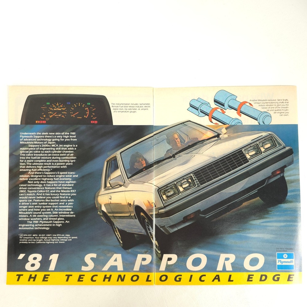 1981 Plymouth Sapporo Print Ad Vintage Import Coupe Automotive Wall Art Decor
